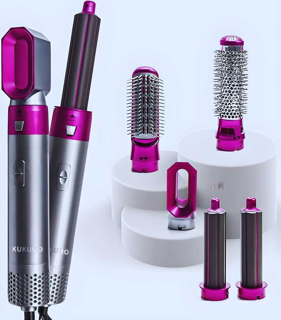 5-in-1 hot air styler with auto-curl and multiple heads for effortless drying, smoothing, and styling.